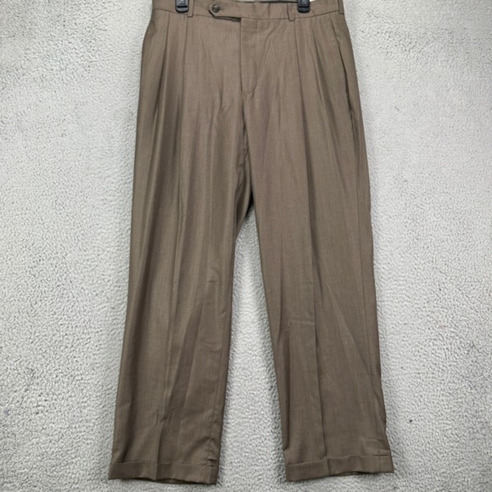 Kenneth Robert 100% Wool Pants Dress Mens 34X30 Brown Pleated Straight Leg NEW